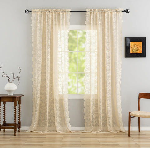 YJ YANJUN closeup of beige floral lace texture for refined decor.