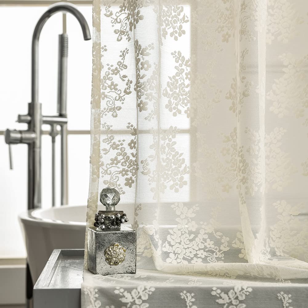 YJ YANJUN ivory lace close-up of knitted floral motifs for timeless decor.