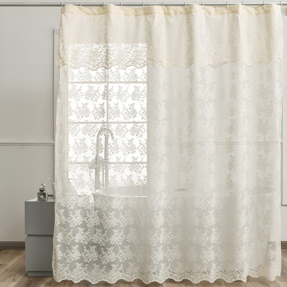 YJ YANJUN ivory lace shower curtain front view highlights vintage charm.