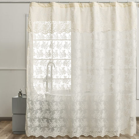 YJ YANJUN ivory lace shower curtain front view highlights vintage charm.