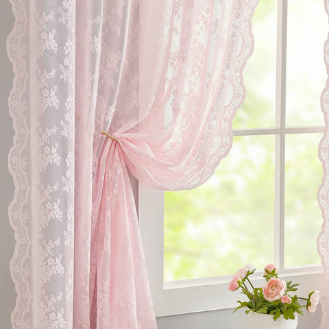 YJ YANJUN pink lace curtain panel filters light softly while preserving privacy.
