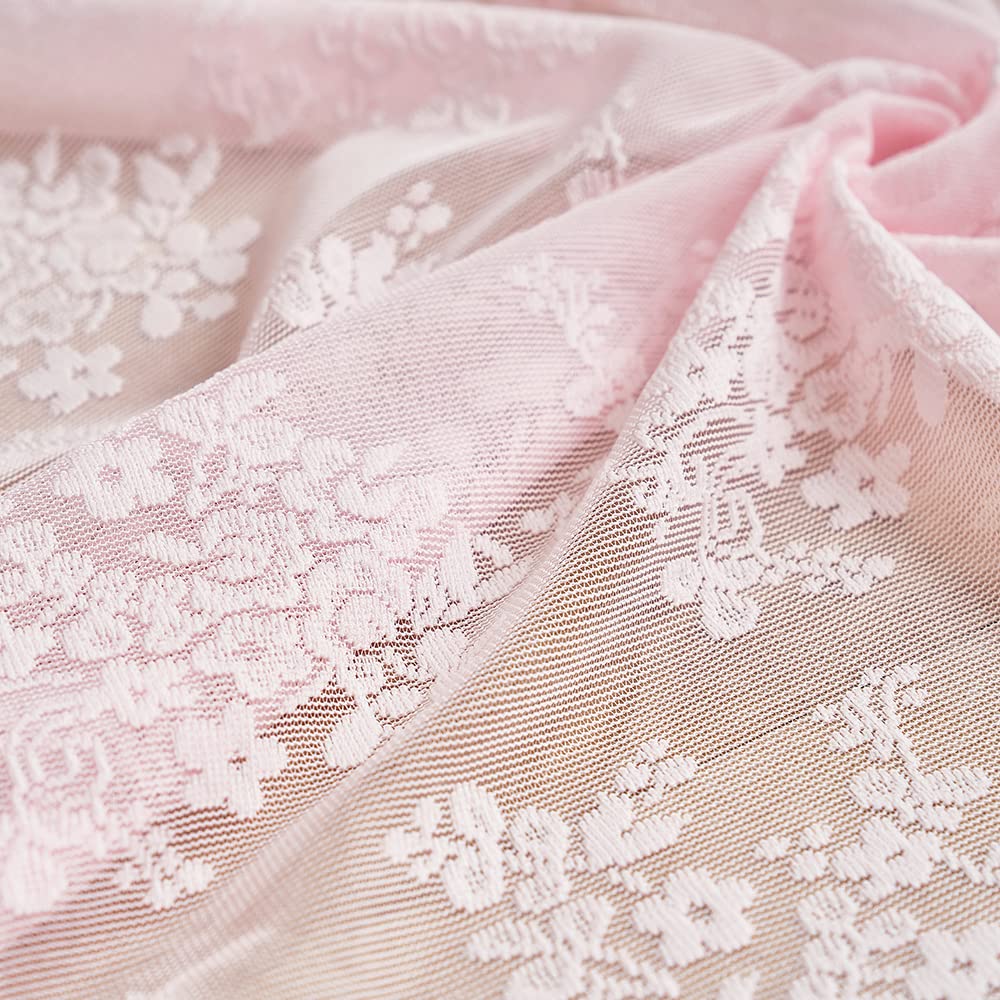 YJ YANJUN pink lace curtains filter daylight for a soft glow in bedrooms.