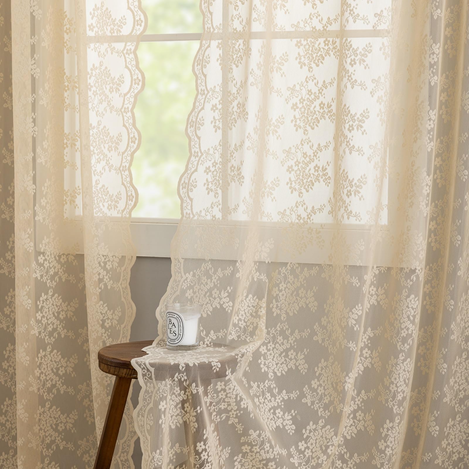 YJ YANJUN scalloped edges lace drape adds vintage charm to a room