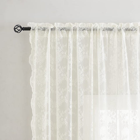 YJ YANJUN Victorian floral lace detail curtain panel enhances romantic room mood.