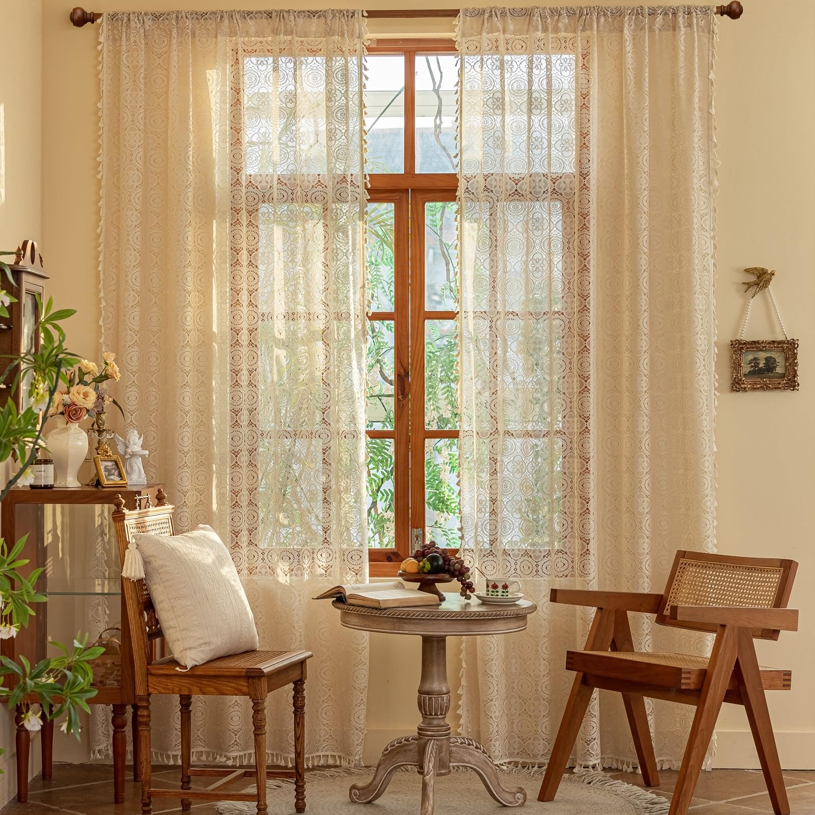 YJ YANJUN vintage floral crochet curtains close-up detail boosts room character