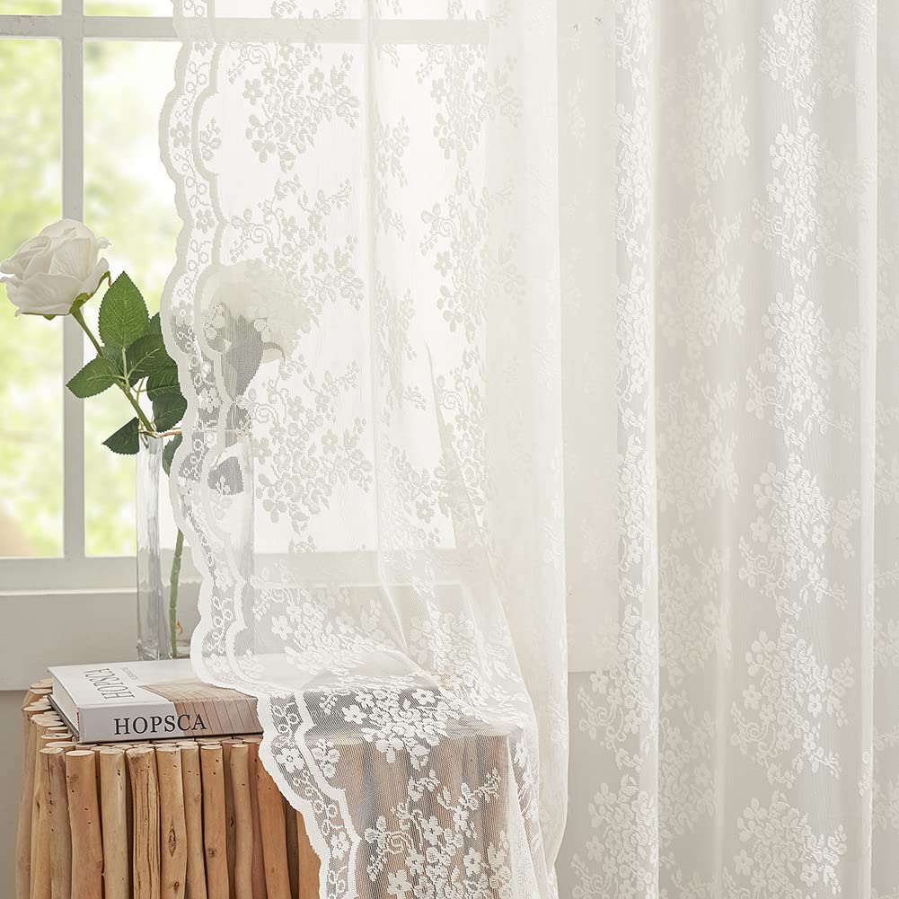 YJ YANJUN vintage lace curtains with 54-inch length, ivory pair for soft light and style.