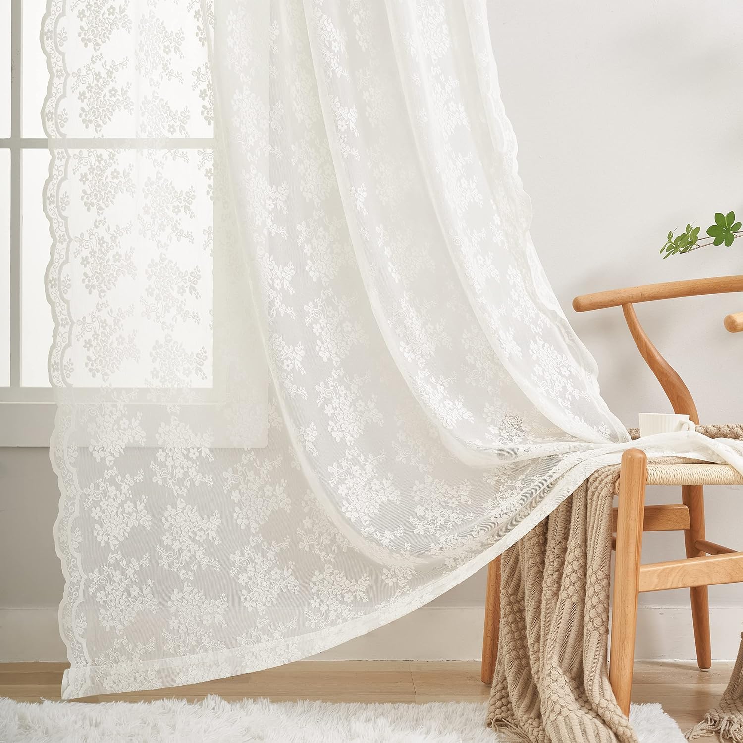 YJ YANJUN vintage lace curtain pair, 90 inches, ideal for dining rooms