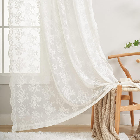 YJ YANJUN vintage lace curtain pair, 90 inches, ideal for dining rooms