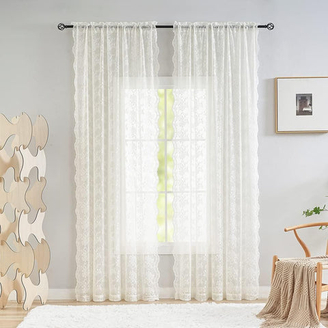 YJ YANJUN ivory cream sheer curtains with delicate floral lace