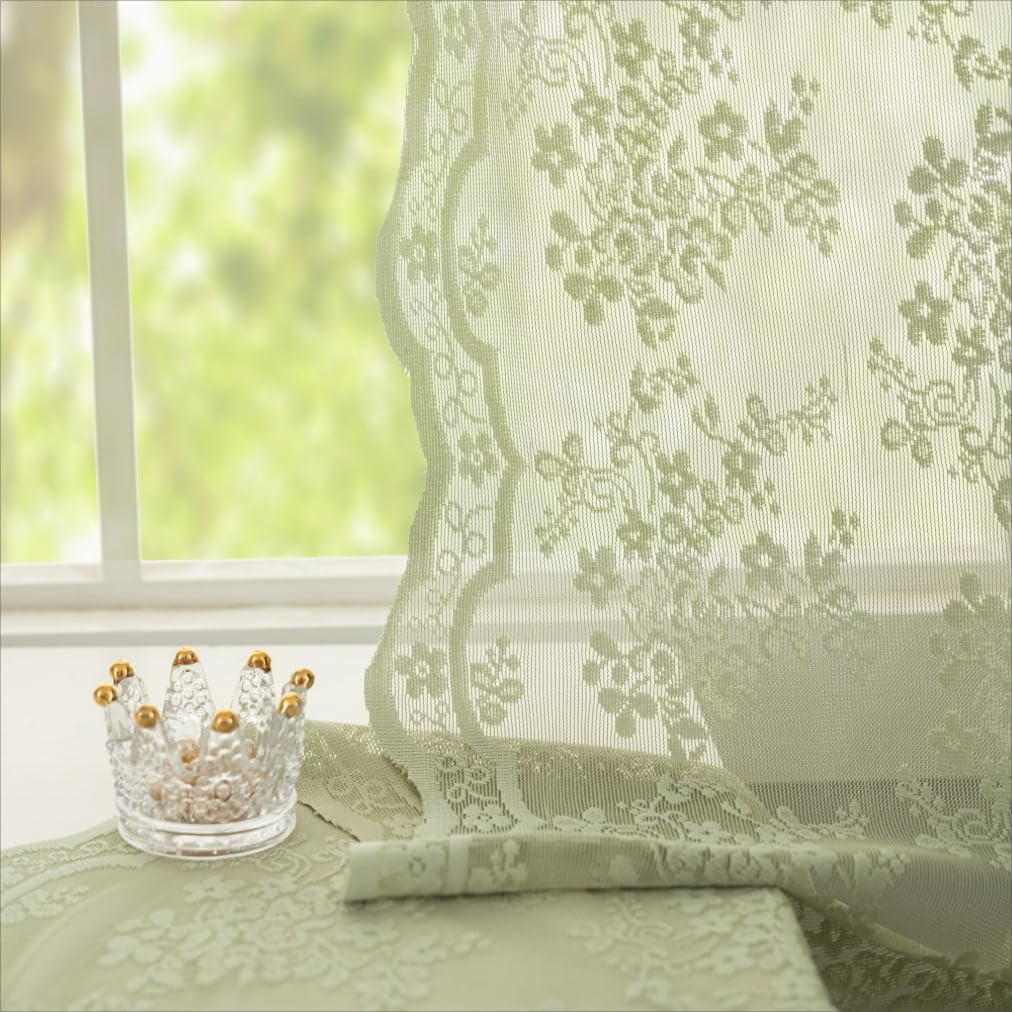 YJ YANJUN vintage lace curtains window view with delicate floral pattern.
