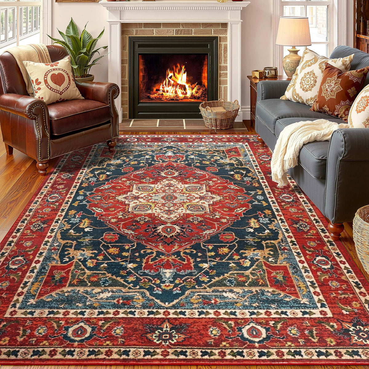 YJ.GWL 4x6 living room rug with floral vintage design adds warm style.