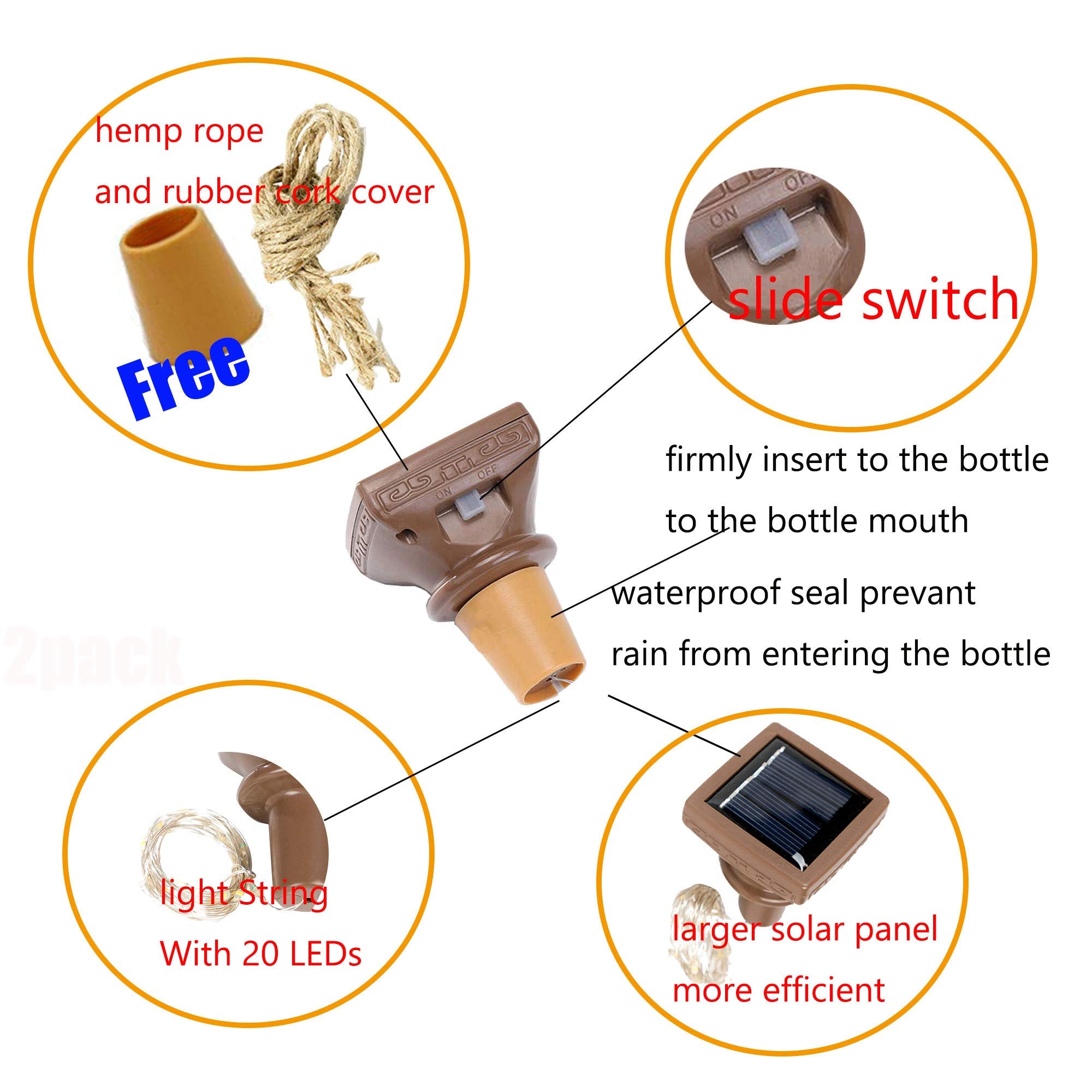 YJFWAL waterproof copper string lights with 20 LEDs illuminate bottles for durable yard decor.