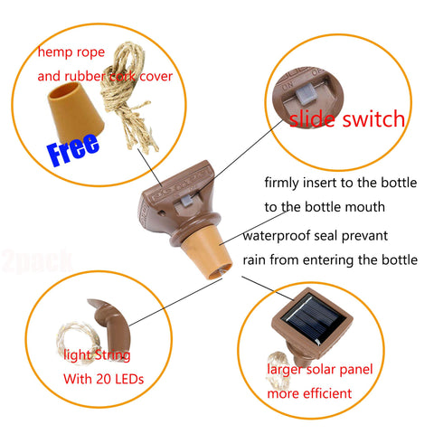 YJFWAL waterproof copper string lights with 20 LEDs illuminate bottles for durable yard decor.