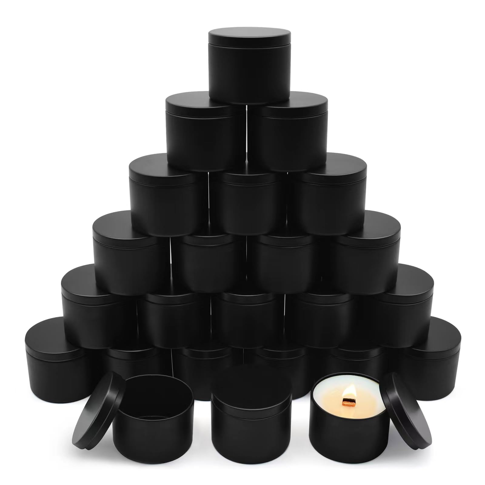 YJHSS 8oz candle tin with lid in black for clean storage and easy labeling.