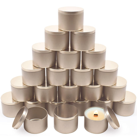 YJHSS champagne gold 8oz tin with lid for clean, even-burning candles.