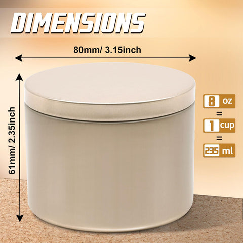 YJHSS matte champagne gold 8oz tin shows a premium finish ready for labeling.