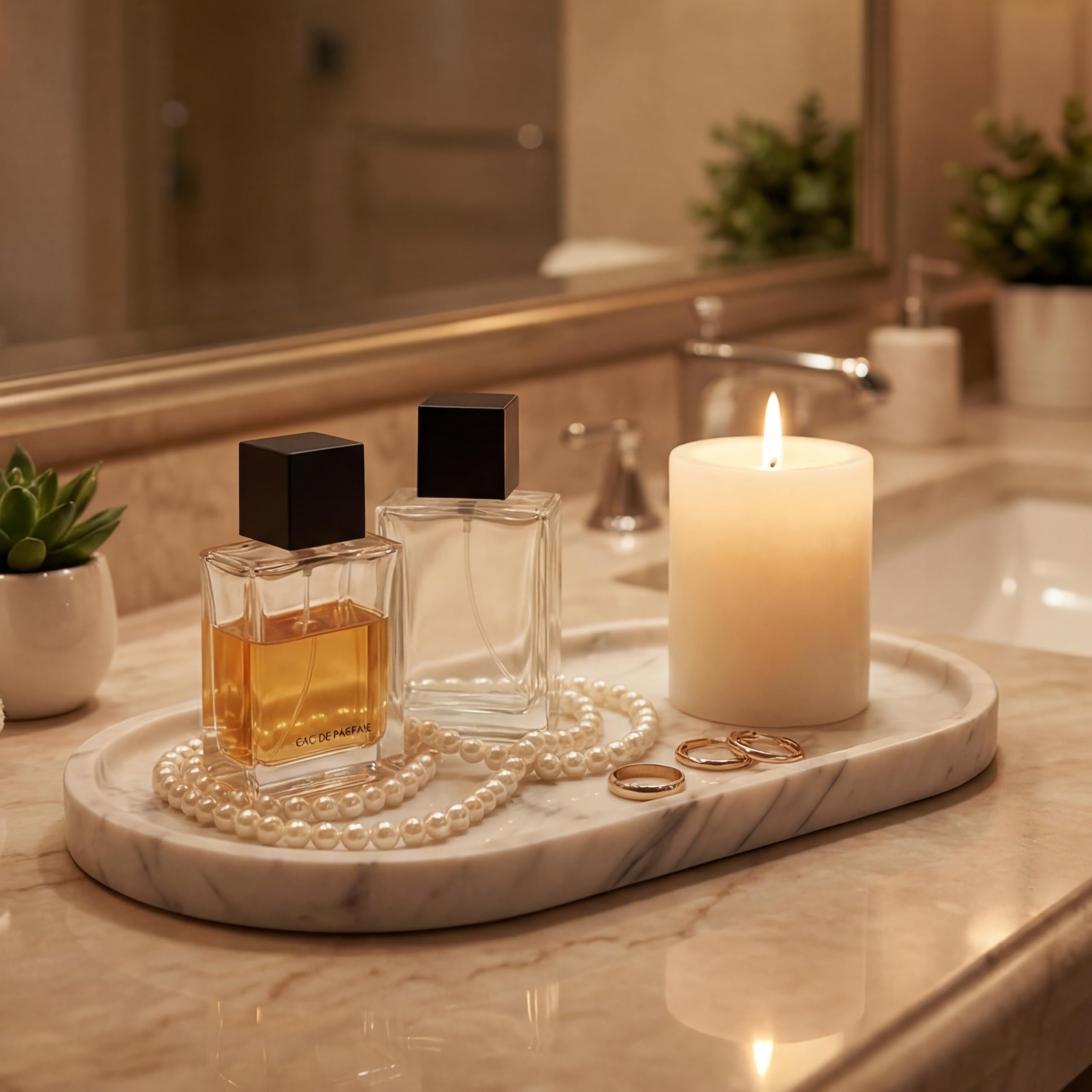 YKAJO real marble tray on dresser neatly holds perfumes