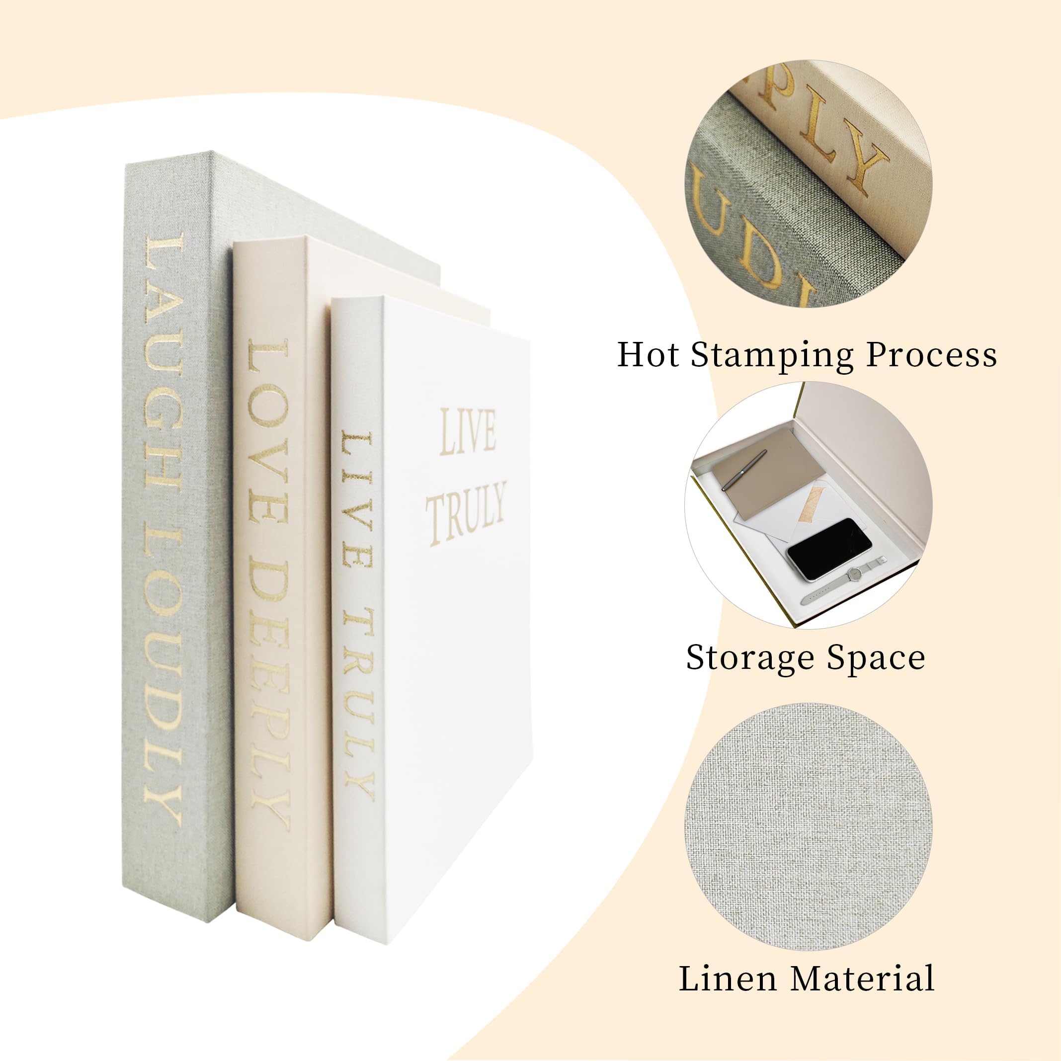 YKANYN linen faux books arranged on a shelf add texture and style.
