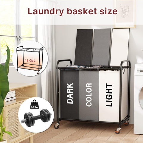 YKDIRECT removable 60L bags for tidy, color-based laundry separation.