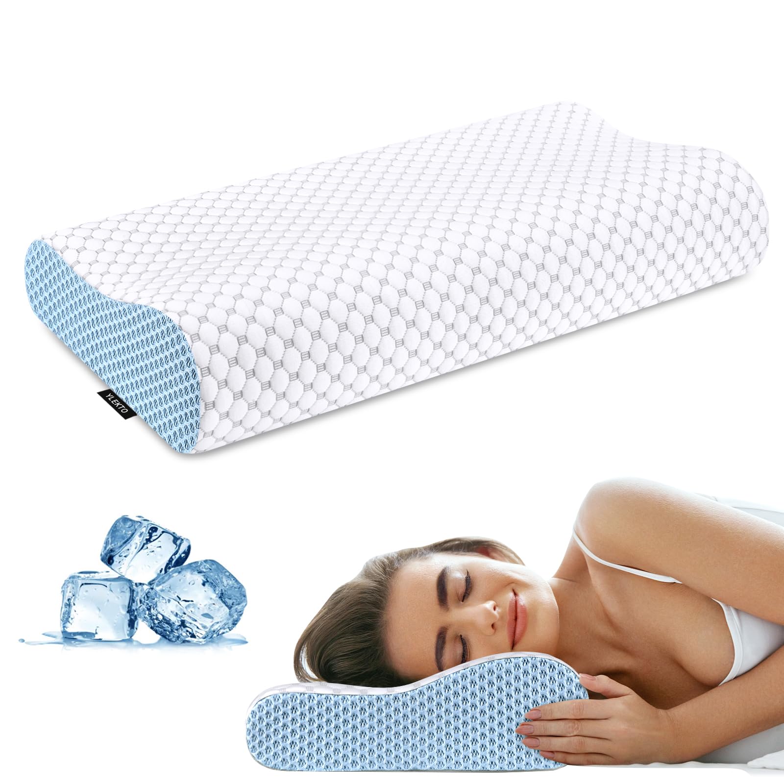 Ylekto cervical neck pillow contours to support head and neck with contour-foam design.