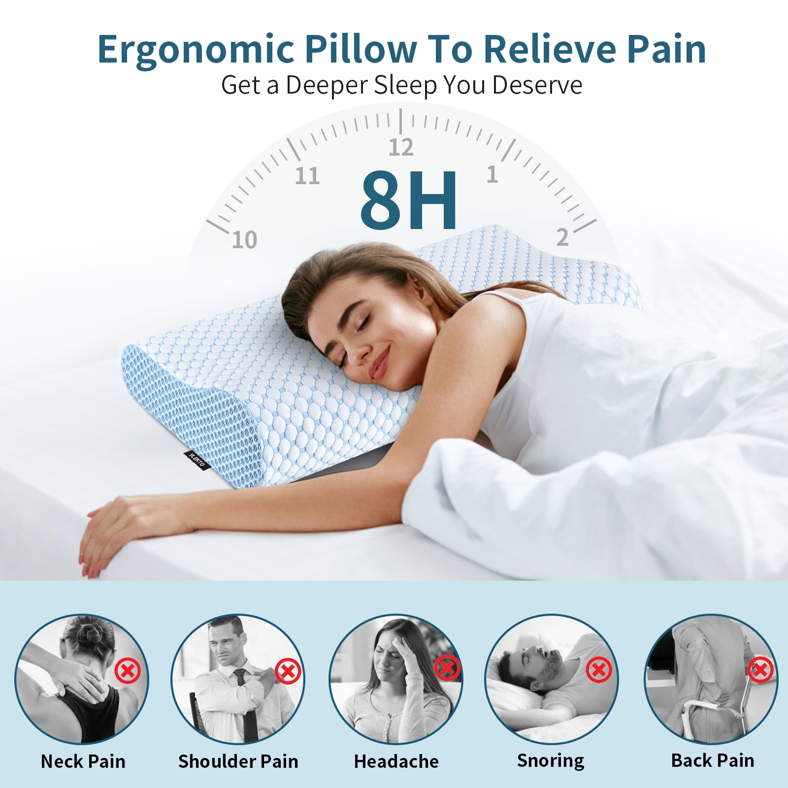 Ylekto cervical pillow side curve heights showing dual options for different sleep postures