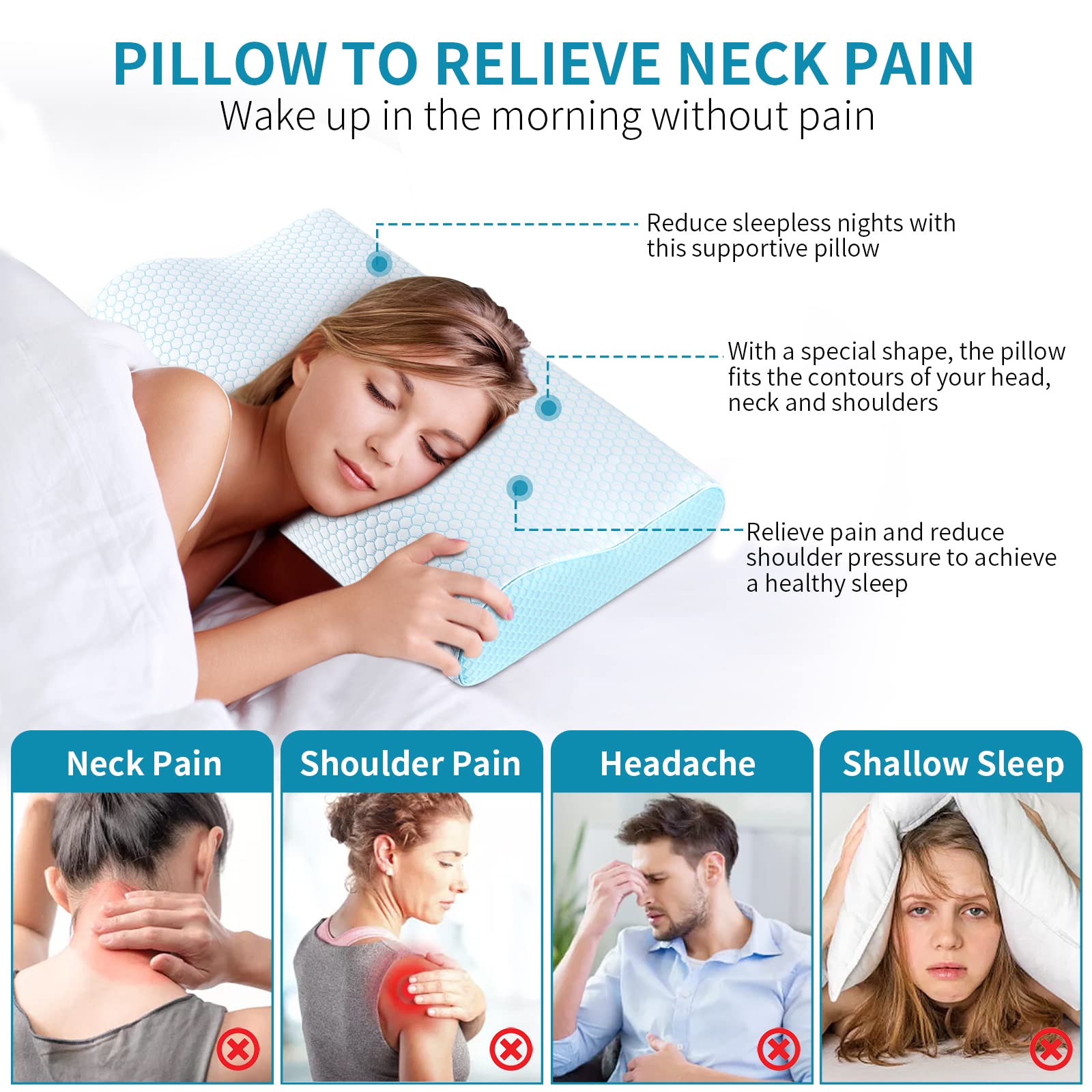 Ylekto memory foam pillow suitable for back and stomach sleepers