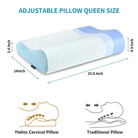 Ylekto memory foam pillow removable pillowcase for easy cleaning and cooling