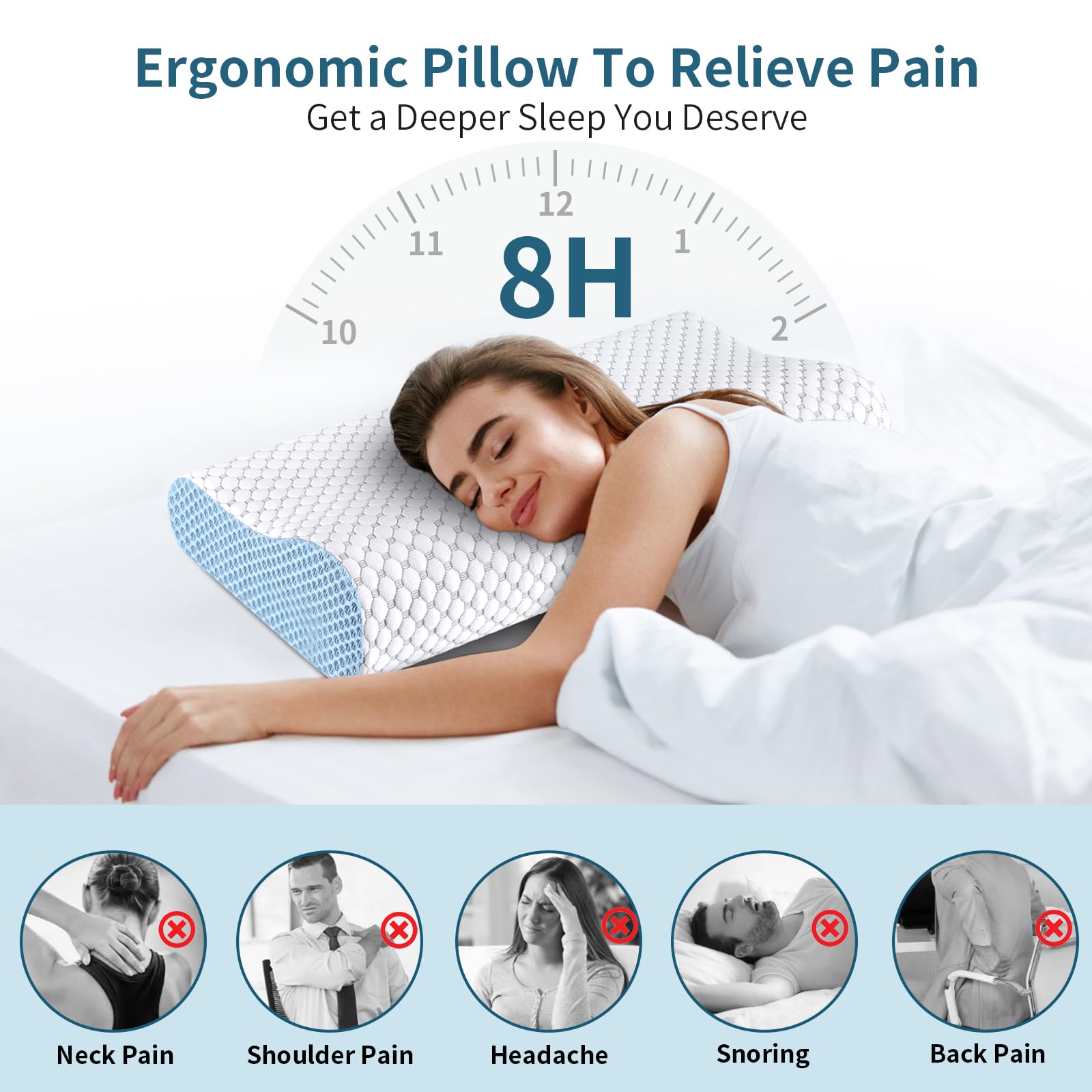 Ylekto memory-foam pillow offers two heights to fit sleeping positions.