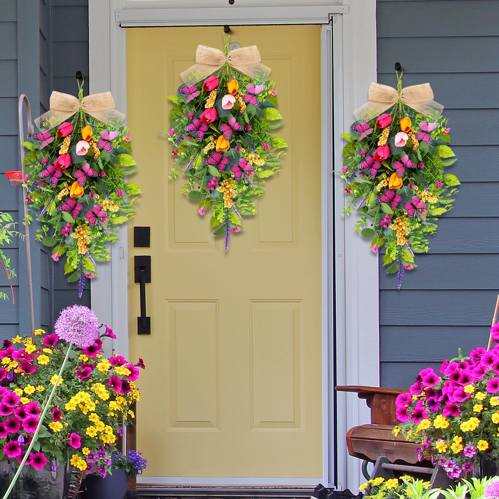 YLOLUL farmhouse decor swag elevates porch or mantel with vibrant greenery.