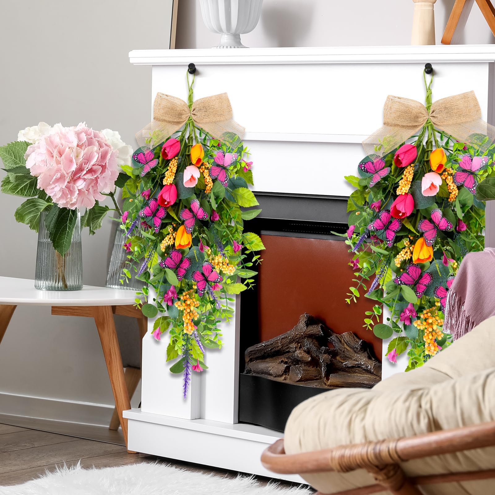 YLOLUL wall decor swag featuring tulips, lavender and eucalyptus accents.