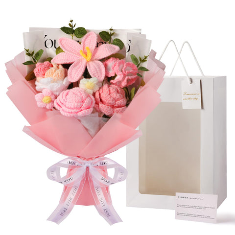 Ylwwccxf crochet bouquet pink roses close-up highlighting soft texture and charm for home