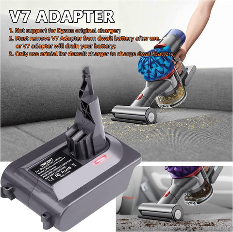Compatible with DeWalt 20V/60V packs for Dyson V7 vacuums