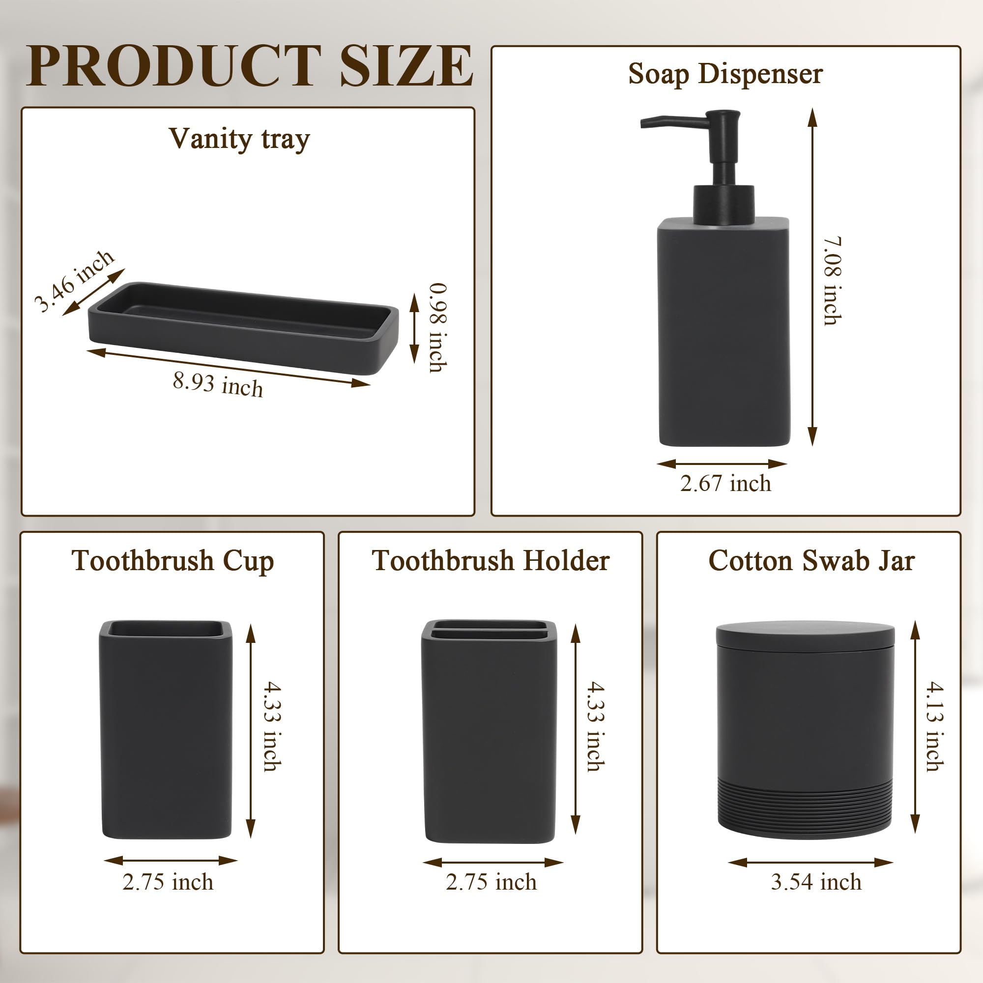 YMXYJM countertop organization with the 6-piece set in matte black