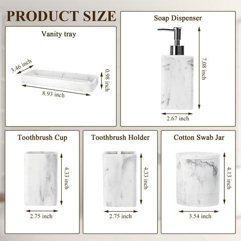 YMXYJM 6-piece bathroom set arranged in elegant marble-inspired display