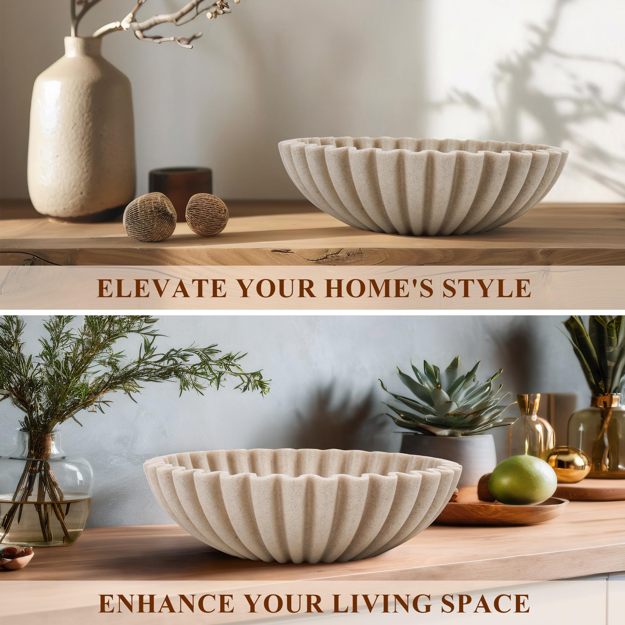YMXYJM beige decorative bowl displayed in a cozy living room