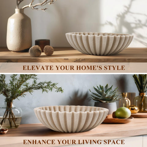 YMXYJM beige decorative bowl displayed in a cozy living room