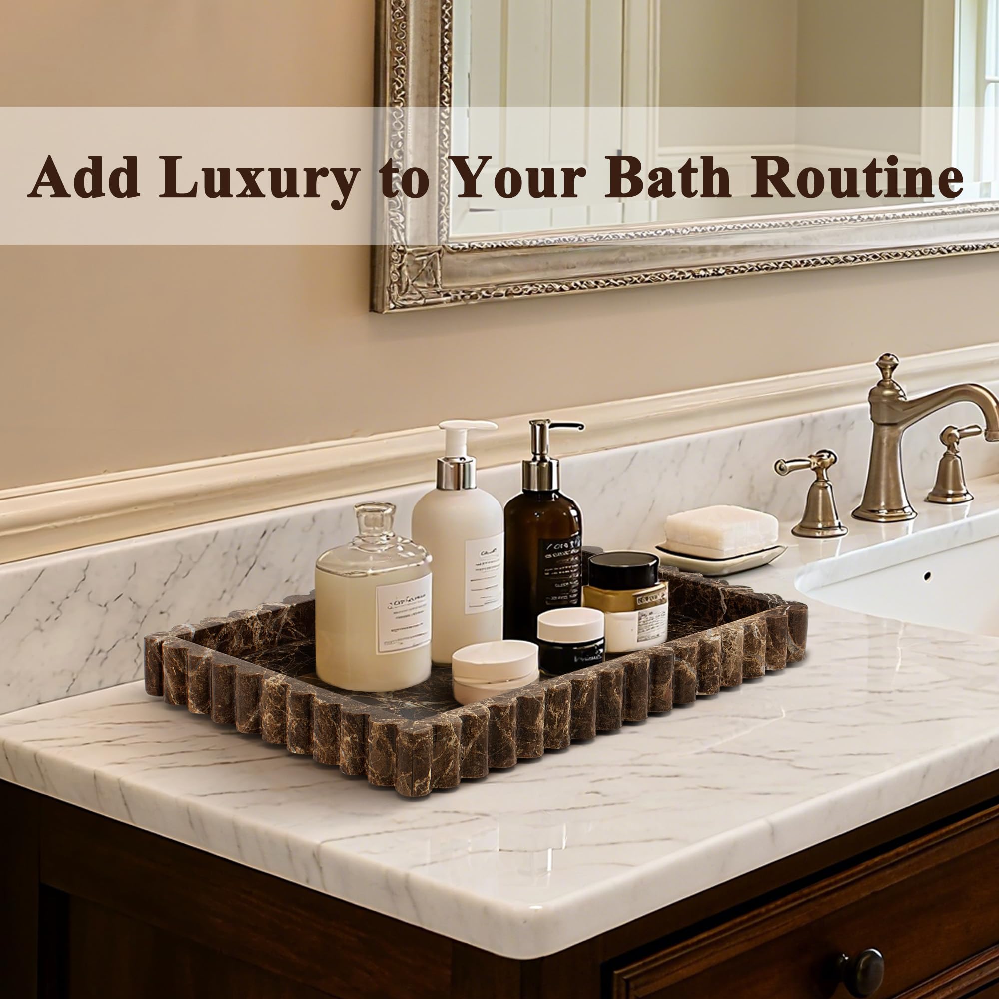 YMXYJM marble tray for bathroom counter keeps essentials neatly arranged