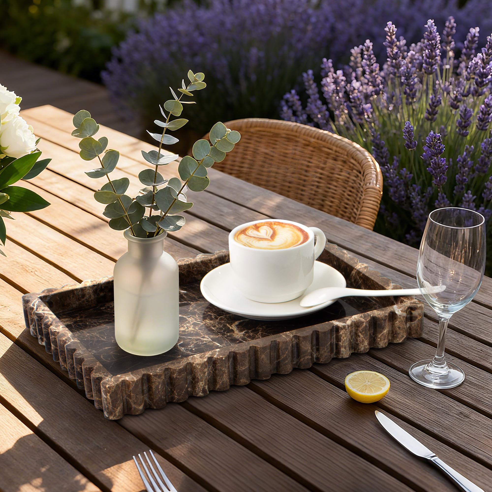 YMXYJM marble tray on coffee table decorates surfaces while keeping small items handy