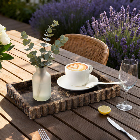 YMXYJM marble tray on coffee table decorates surfaces while keeping small items handy