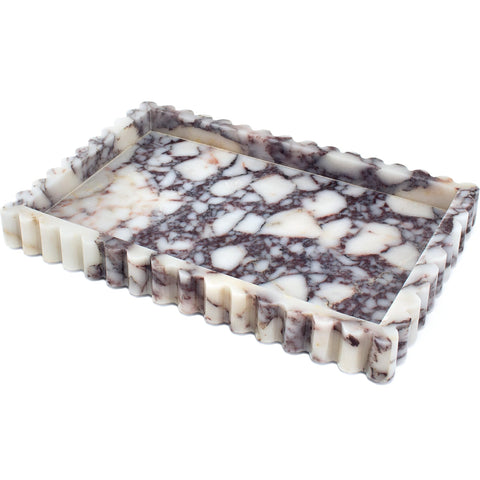YMXYJM natural marble tray with fluted edge enhances elegant surfaces.