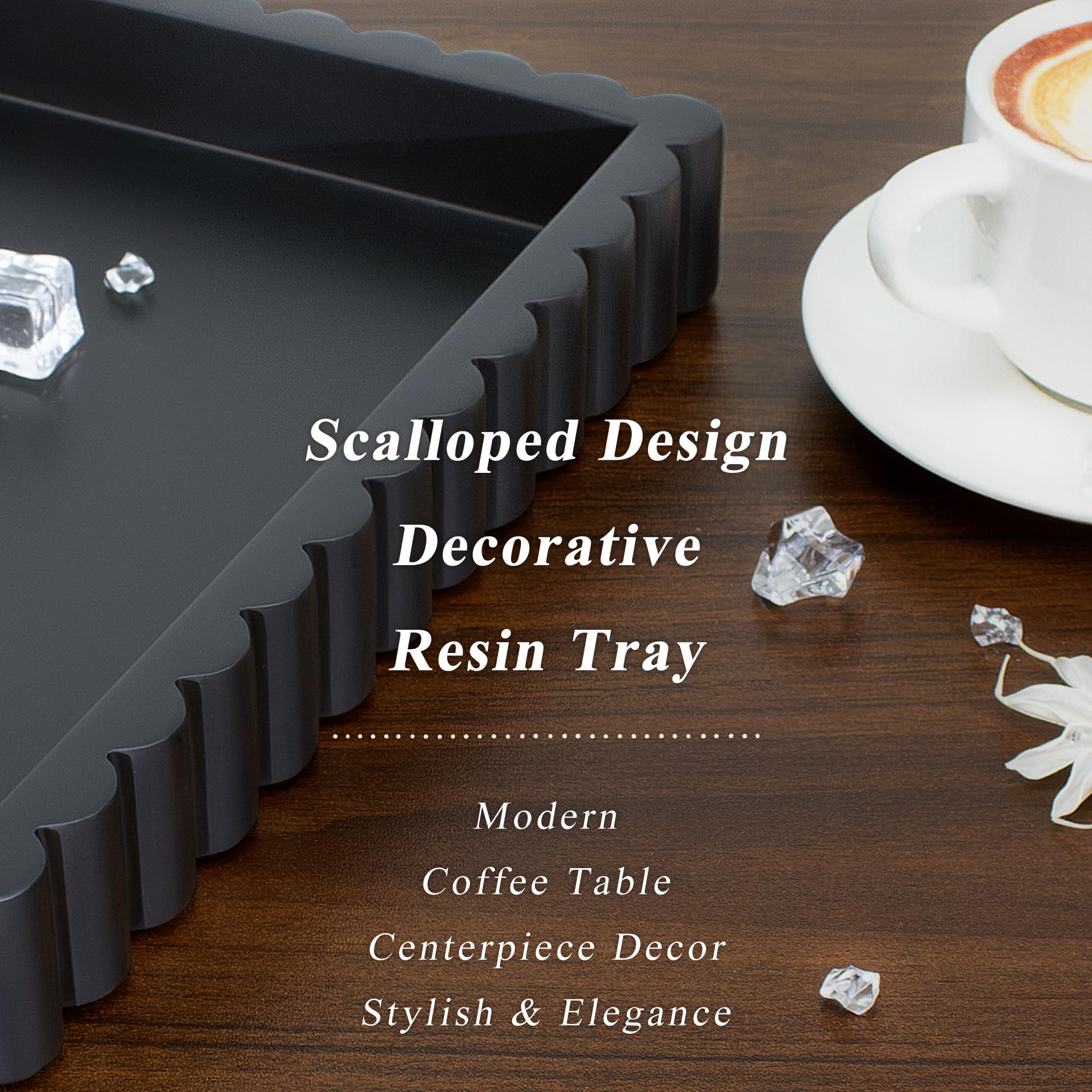 YMXYJM rectangular tray with scalloped edge serves as a stylish centerpiece.