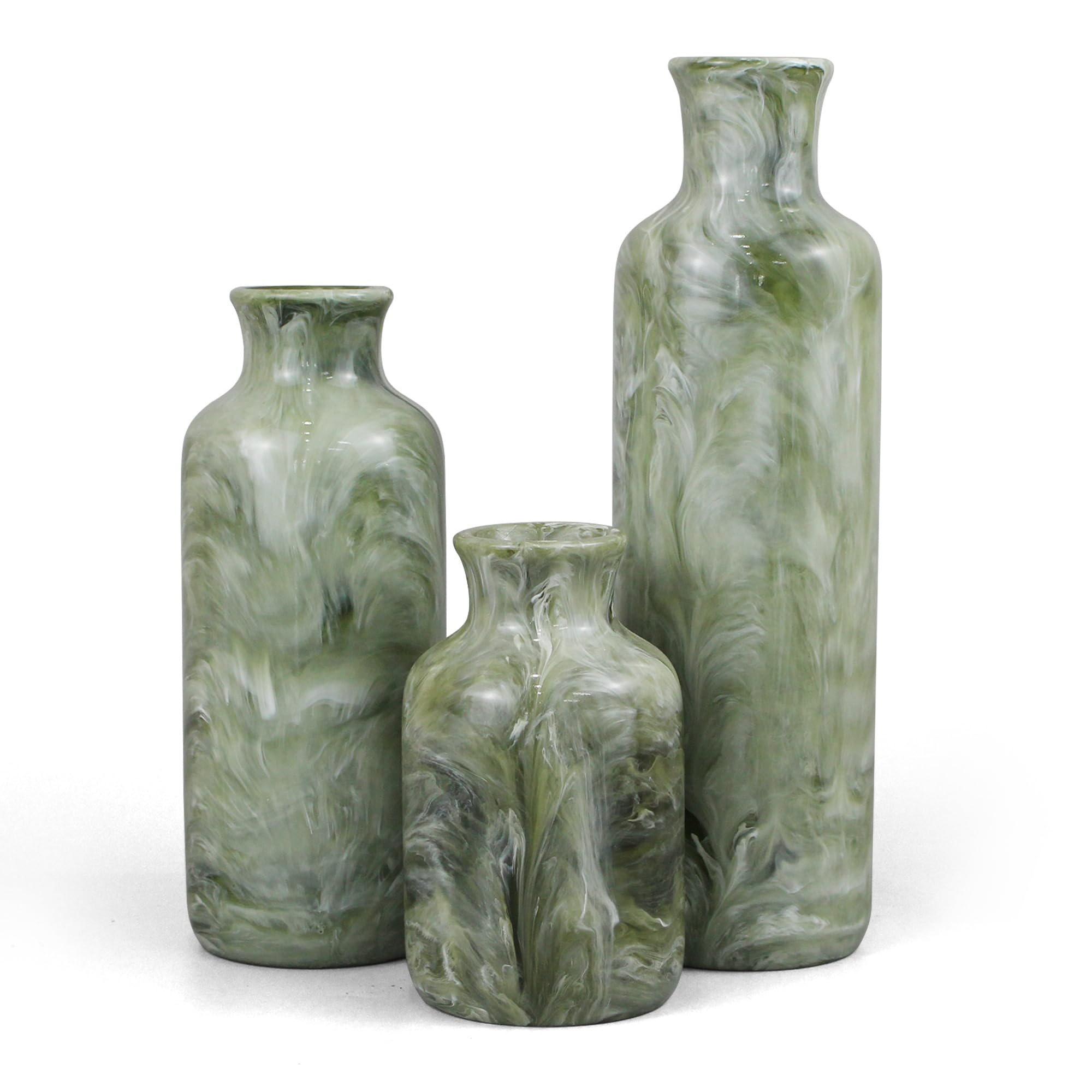 YMXYJM resin vase set in green, three-piece centerpiece for modern rustic spaces.