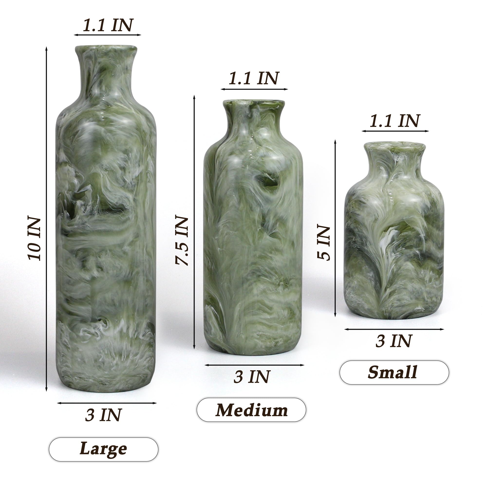 YMXYJM shelf or mantle decor vases in green resin.