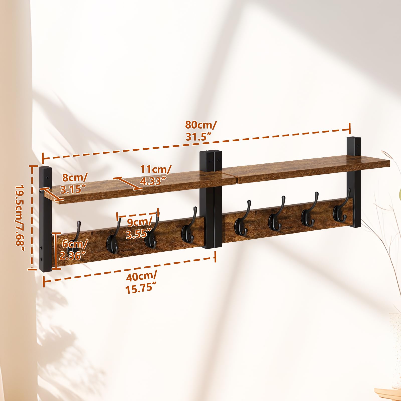 YMYNY two-in-one design maximizes wall space with shelf and hooks