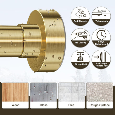 YNL brushed gold shower rod segments connected for even weight distribution