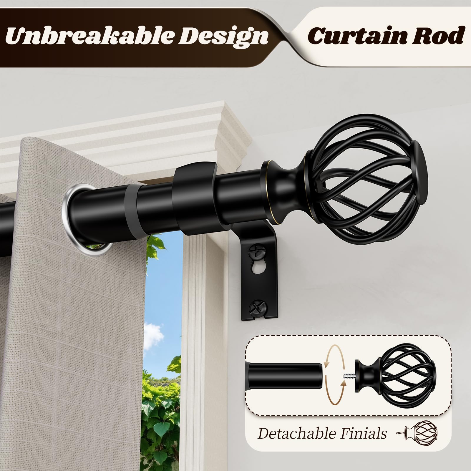 YNL heavy-duty capacity up to 30lbs for heavy blackout or layered curtains