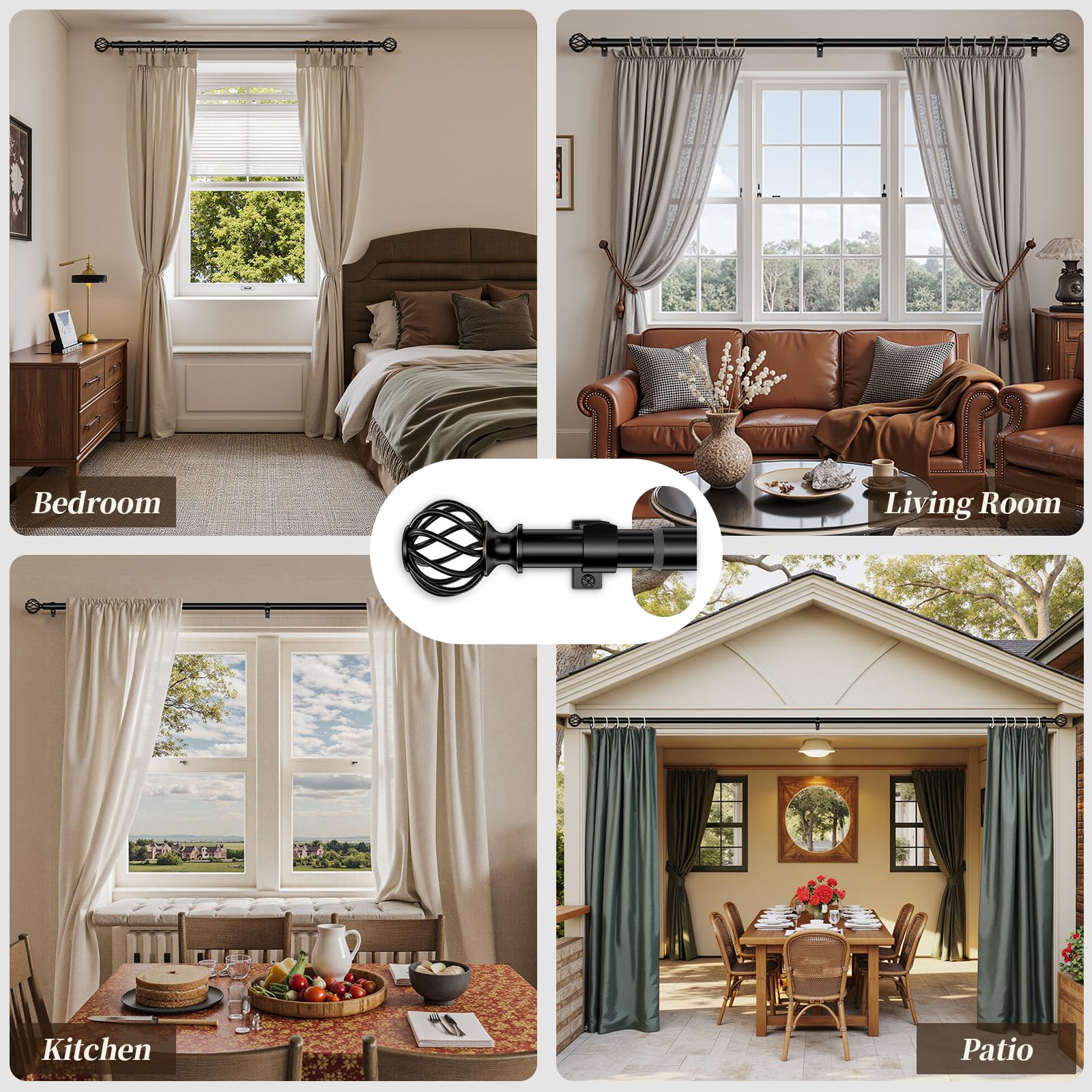 YNL indoor and outdoor curtain rod suitable for kitchens, patios, and gazebos