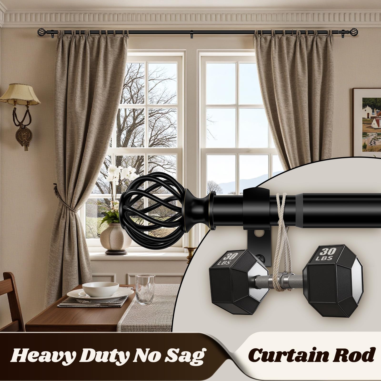 YNL 1-inch diameter curtain rod for strong support and stable drapery