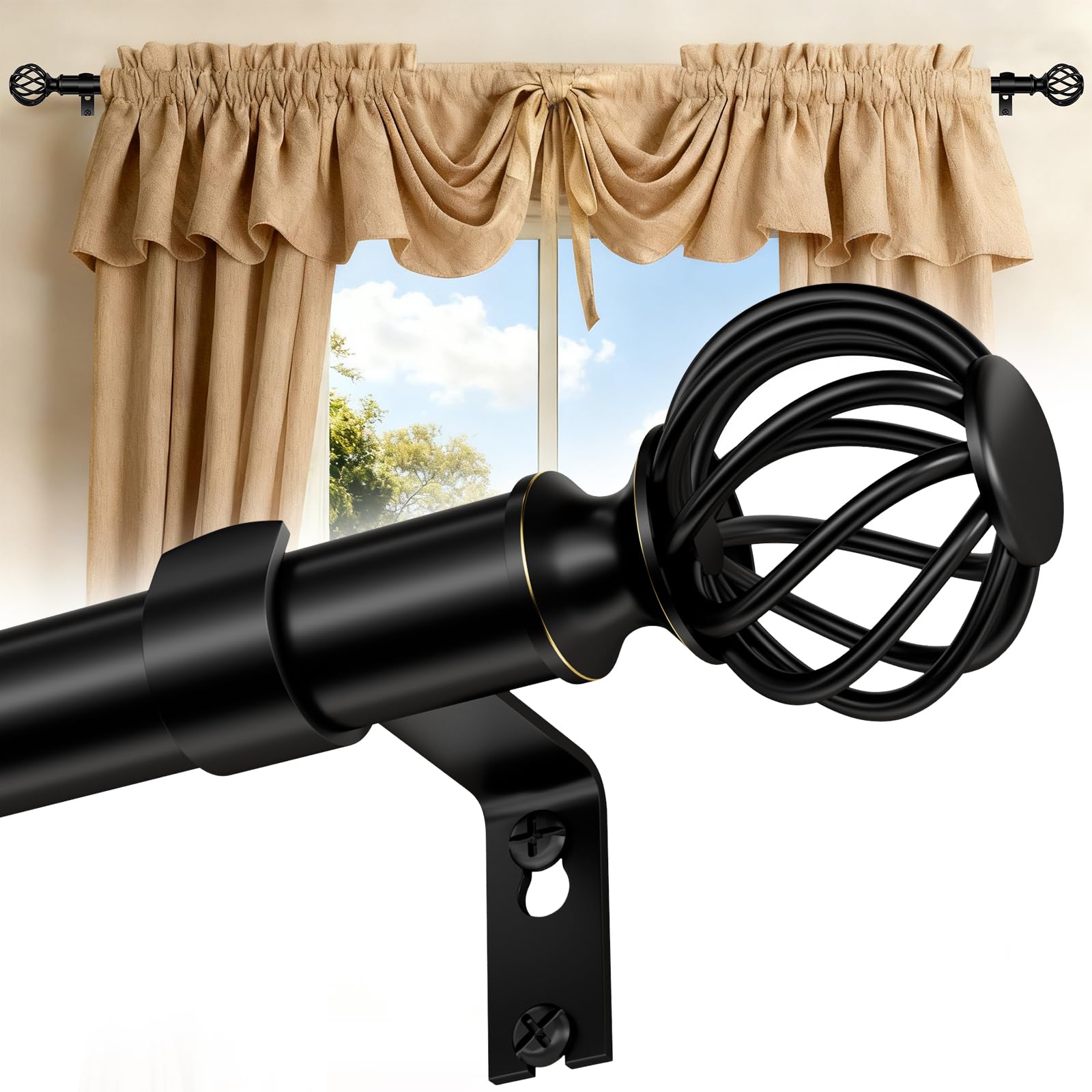 YNL curtain rod with twisted cage design for a chic, modern look