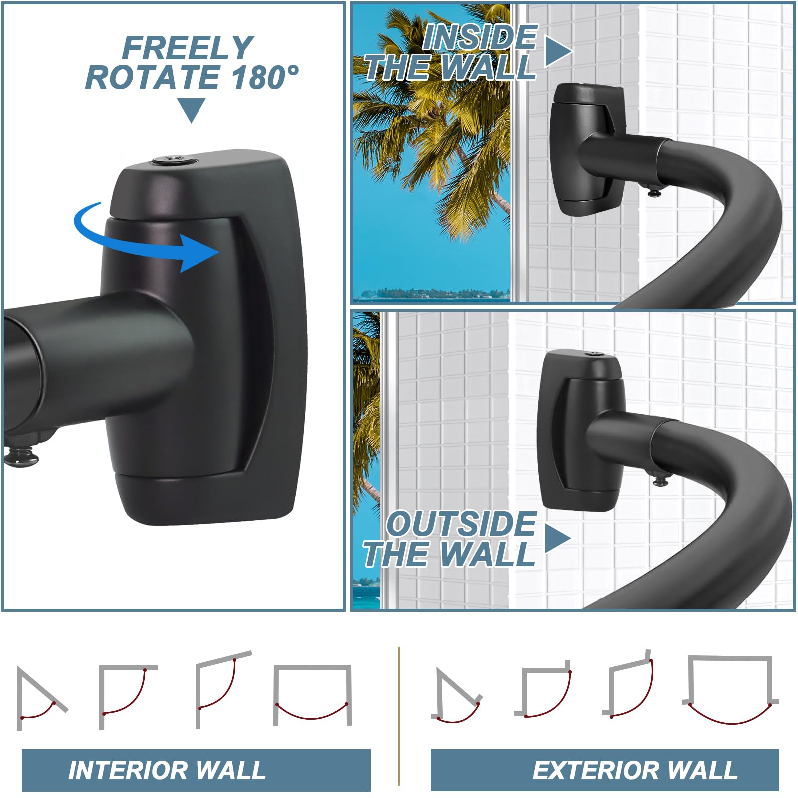 Arched design provides 12 inches of extra space inside the shower.